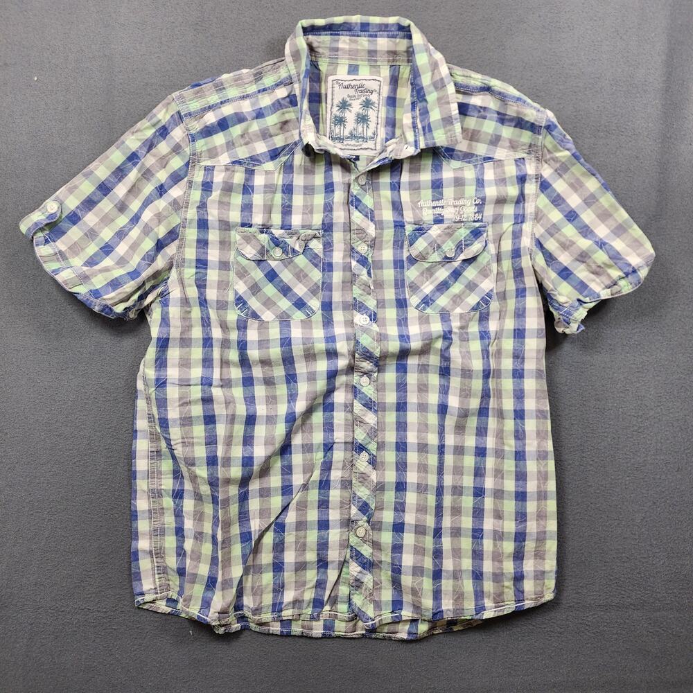 Authentic Trading Co Mens Shirt Large Urban Spirit Plaid Short Sleeve Button Up